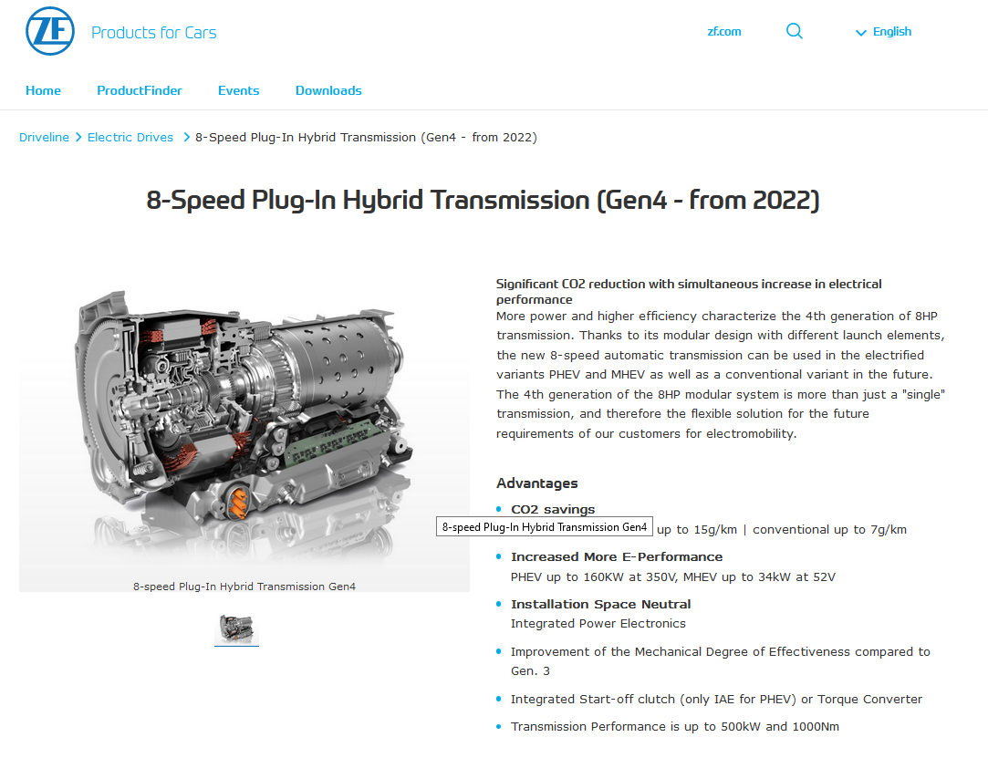 ZF: automatico 8 rapporti di quarta generazione con modulo ibrido per PHEV e MHEV
