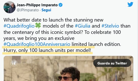 Alfa Romeo Giulia e Stelvio Quadrifoglio "100° Anniversario" 2023 [Nuovo Allestimento]
