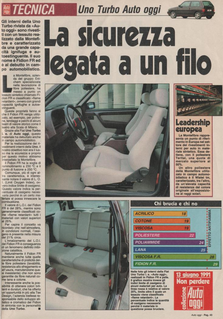 Fiat Uno Turbo Auto Oggi 1991-06-06 Interno ignifugo.jpg