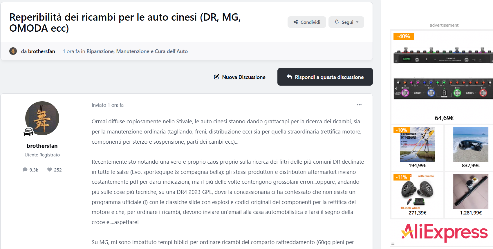 Reperibilità dei ricambi per le auto cinesi (DR, MG, OMODA ecc)