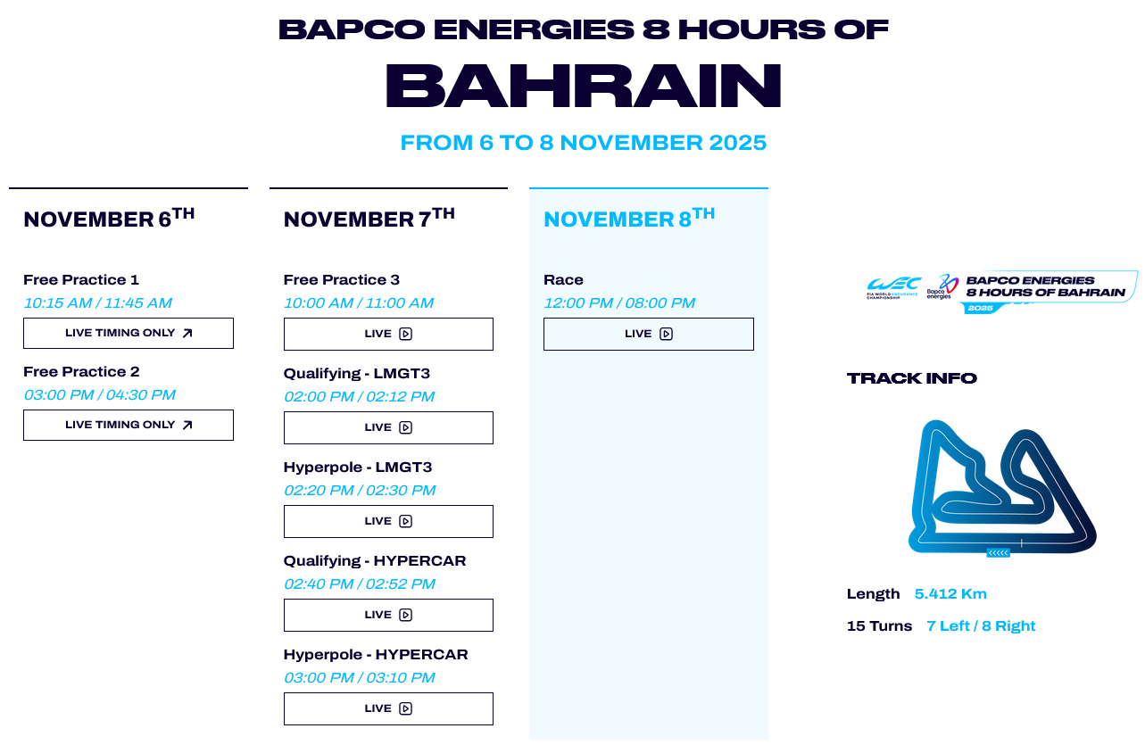 WEC 2025 -  8 Hours of Bahrain 6-8/11