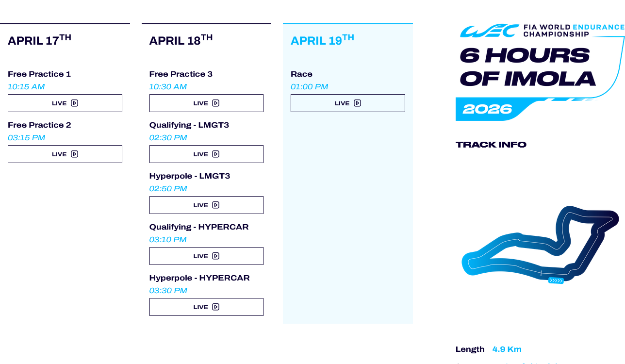 WEC 2026 - 6 Hours of Imola 17-19/04